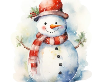 Snowman Watercolor Clipart | 10 High Quality JPG | Scrapbooking, Card making, Digital Paper Craft | Commercial Use | Digital Download