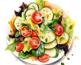 Watercolor Salad Clipart | 10 High Quality JPG | Scrapbooking, Card making, Digital Paper Craft | Commercial Use | Digital Download