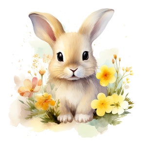 Floral Bunnies Clipart Watercolor | 10 High Quality JPG | Scrapbooking, Card making, Digital Paper Craft | Commercial Use | Digital Download