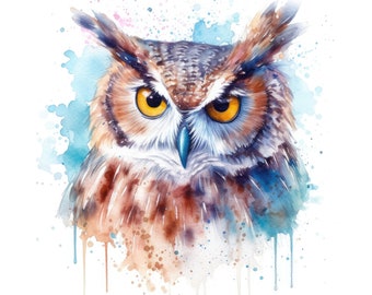 Watercolor Owl Clipart | 10 High Quality JPG | Scrapbooking, Card making, Digital Paper Craft | Commercial Use | Digital Download