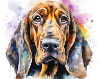 Watercolor Bloodhound Clipart | 10 High Quality JPG | Scrapbooking, Card making, Digital Paper Craft | Commercial Use | Digital Download