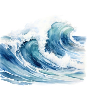 Ocean Waves Clipart Acquerello / 10 JPG di alta qualità / Scrapbooking, Creazione di carte, Mestiere di carta digitale / Uso commerciale / Download digitale
