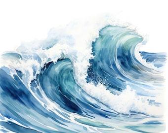 Ocean Waves Clipart Watercolor | 10 High Quality JPG | Scrapbooking, Card making, Digital Paper Craft | Commercial Use | Digital Download