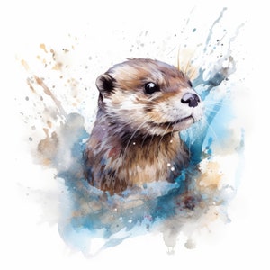 Clipart de loutre aquarelle | 10 JPG de haute qualité | Scrapbooking, Carterie, Digital Paper Craft | Utilisation commerciale | Téléchargement numérique