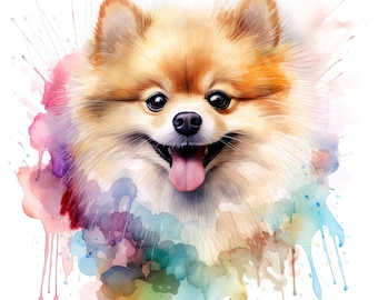 Watercolor Pomeranian Clipart | 10 High Quality JPG | Scrapbooking, Card making, Digital Paper Craft | Commercial Use | Digital Download