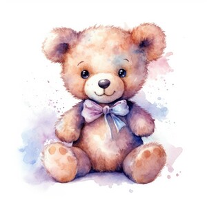 Teddy Bear Clipart Watercolor | 10 High Quality JPG | Scrapbooking, Card Making, Printable | Commercial Use | Digital Download