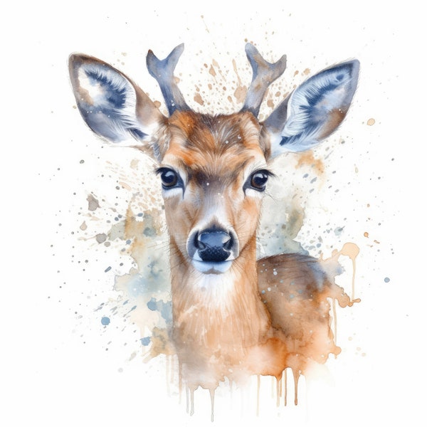 Deer Clipart Watercolor Christmas animal | 10 High Quality JPG | Scrapbooking, Card Making, Printable | Commercial Use | Digital Download