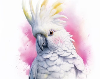 Watercolor Cockatoo Clipart | 10 High Quality JPG | Scrapbooking, Card making, Digital Paper Craft | Commercial Use | Digital Download