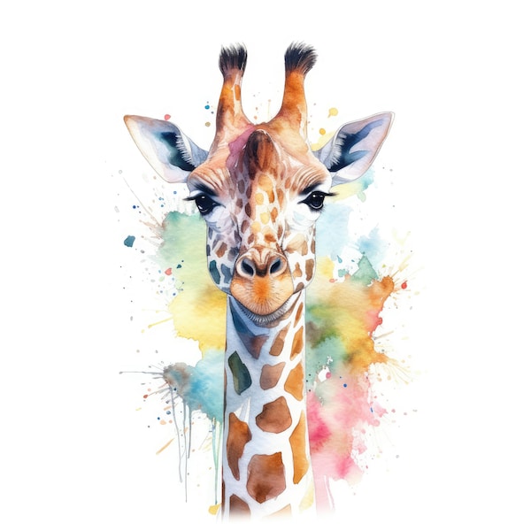 Watercolor Giraffe Clipart | 10 High Quality JPG | Scrapbooking, Card making, Digital Paper Craft | Commercial Use | Digital Download