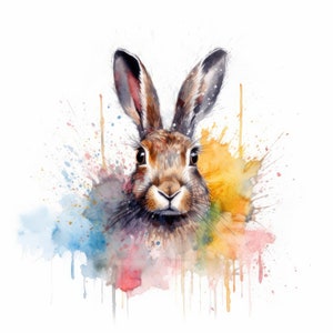 Watercolor Hare Clipart | 10 High Quality JPG | Scrapbooking, Card making, Digital Paper Craft | Commercial Use | Digital Download