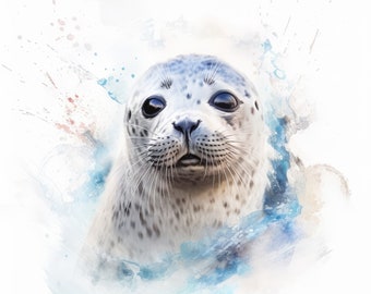 Watercolor Harp Seal Clipart | 10 High Quality JPG | Scrapbooking, Card making, Digital Paper Craft | Commercial Use | Digital Download