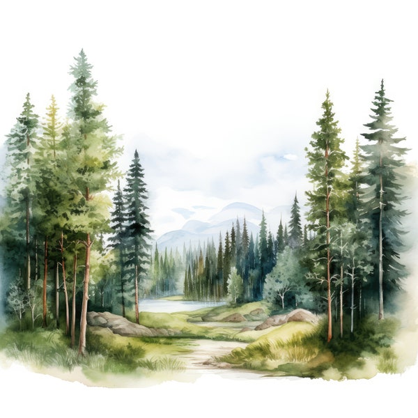 Paysage clipart de la forêt boréale | 10 JPG de haute qualité | Scrapbooking, fabrication de cartes, création de papier numérique | Utilisation commerciale | Téléchargement numérique