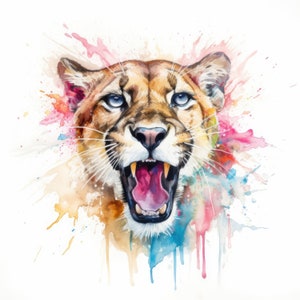 Watercolor Cougar Clipart | 10 High Quality JPG | Scrapbooking, Card making, Digital Paper Craft | Commercial Use | Digital Download