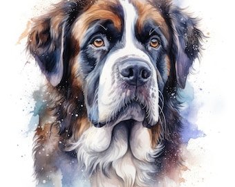 Watercolor Saint Bernard Clipart | 10 High Quality JPG | Scrapbooking, Card making, Digital Paper Craft | Commercial Use | Digital Download