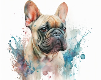 Watercolor French Bulldog Clipart | 10 High Quality JPG | Scrapbooking, Card making, Digital Paper Craft | Commercial Use | Digital Download