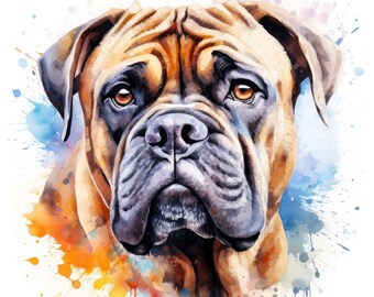 Watercolor Bullmastiff Clipart | 10 High Quality JPG | Scrapbooking, Card making, Digital Paper Craft | Commercial Use | Digital Download