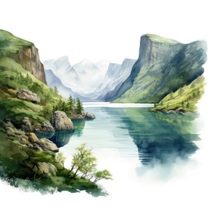Fjord Clipart Landschaft | 10 Hochwertige JPG | Scrapbooking, Kartenherstellung, Digital Paper Craft | Kommerzielle Nutzung | Digitaler Download