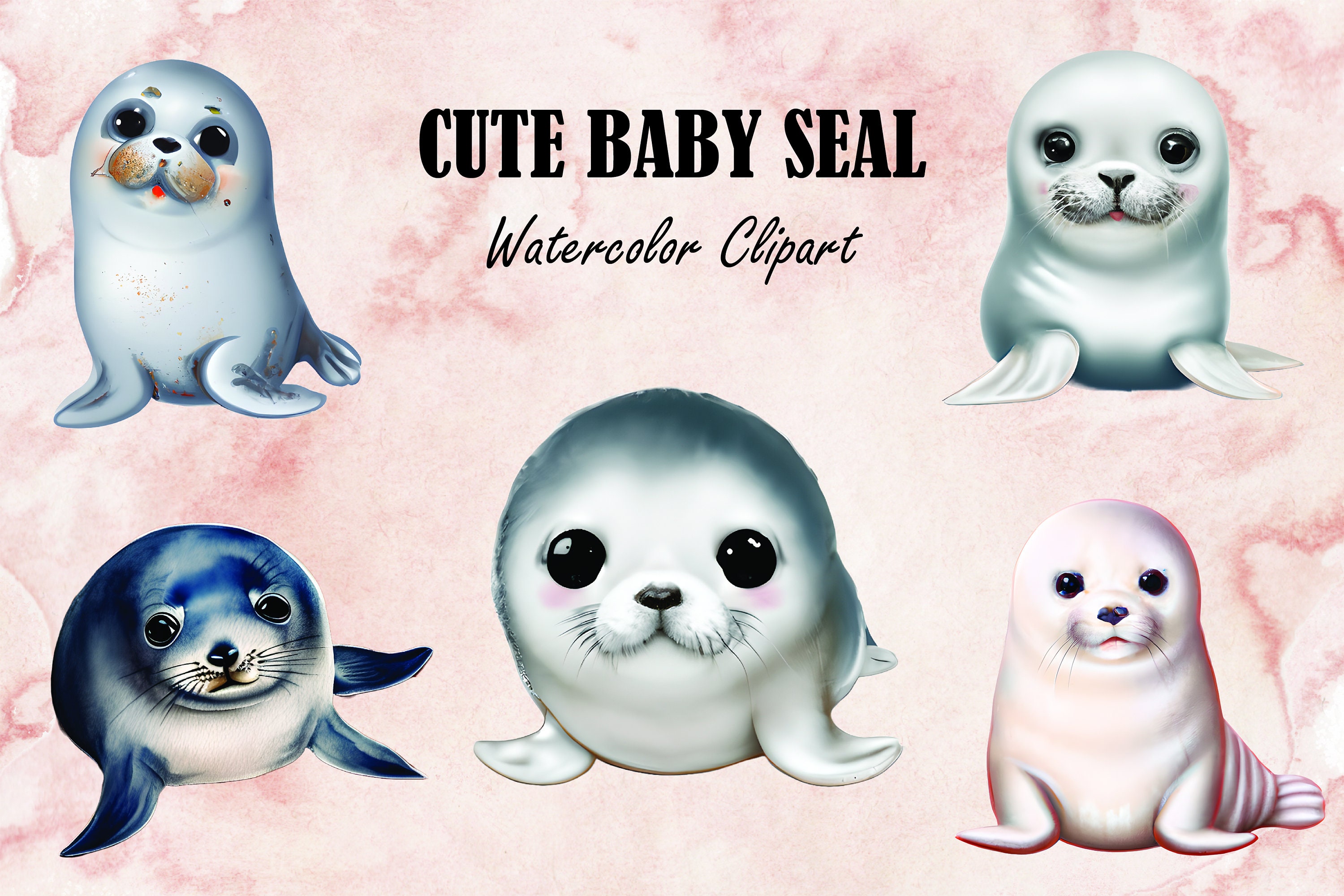 Cute Baby Seal Watercolor Clipart Sublimation 5 PNG High Etsy