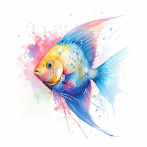 Angelfish Clipart Watercolor | 10 High Quality JPG | Scrapbooking, Card Making, Printable | Commercial Use | Digital Download