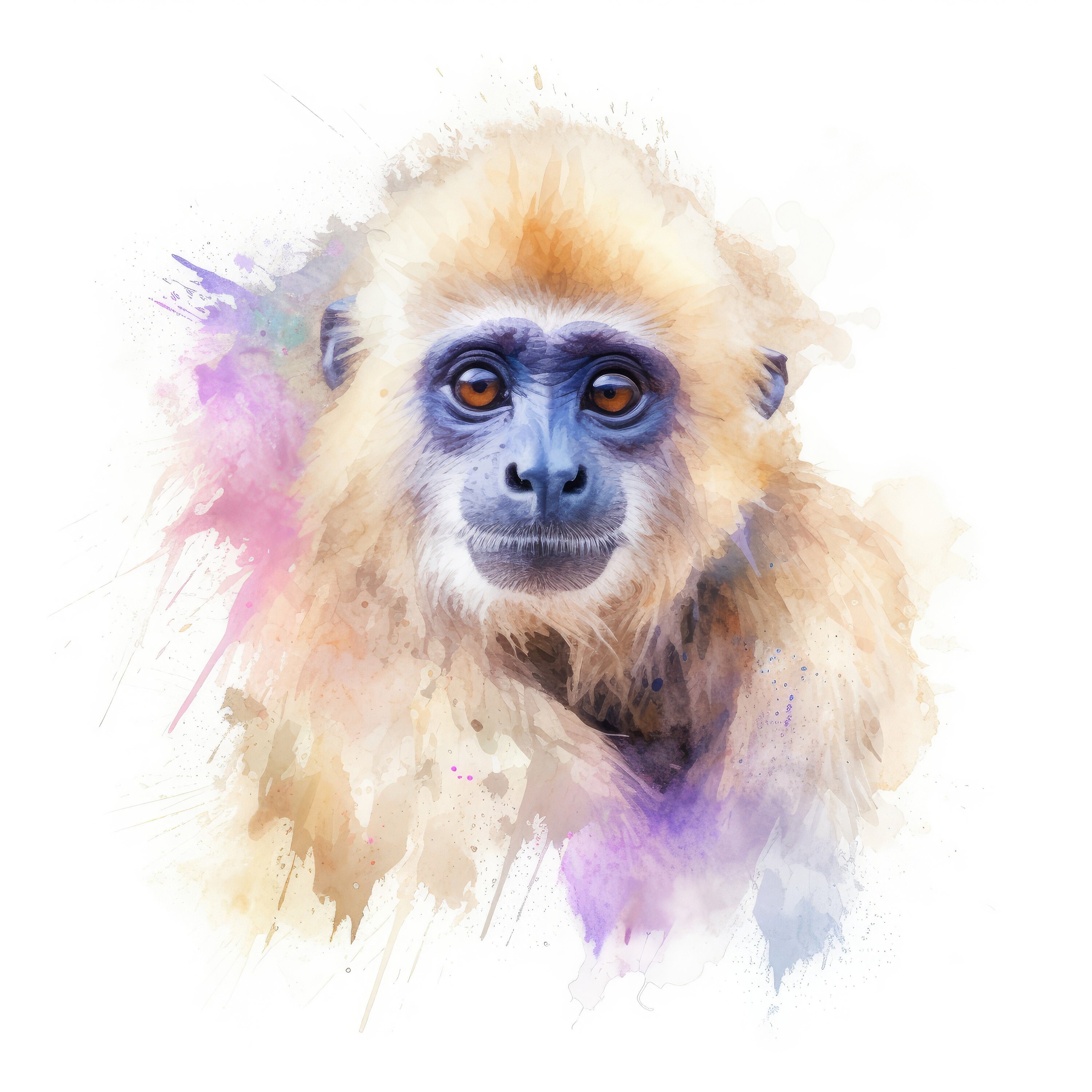 Watercolor Gibbon Clipart Monkey 10 High Quality JPG Scrapbooking, Card