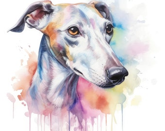 Watercolor Greyhound Clipart | 10 High Quality JPG | Scrapbooking, Card making, Digital Paper Craft | Commercial Use | Digital Download