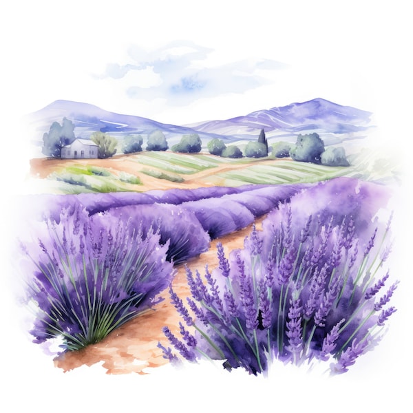 Lavender Fields Clipart Landscape | 10 High Quality JPG | Scrapbooking, Card making, Digital Paper Craft | Commercial Use | Digital Download