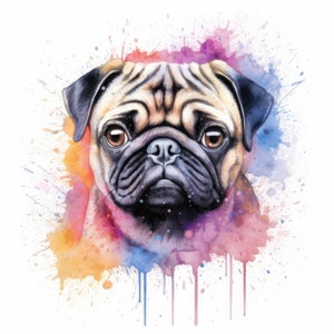 Aquarel Mopshond Clipart | 10 JPG van hoge kwaliteit | Scrapbooking, kaarten maken, digitale papiermodellen | Commercieel gebruik | Digitaal downloaden