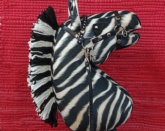 Zebra on stick Black and Cream Mane (A4)