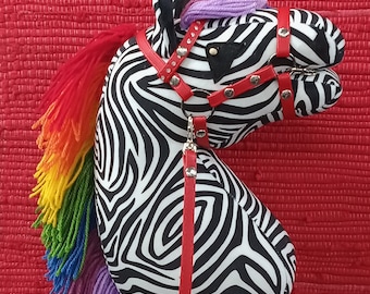 Zebra on stick Rainbow Mane (A4)