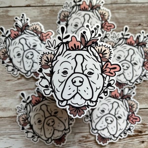 Pitbull Dog Flower Crown 3&quot;x3&quot; Weatherproof Sticker