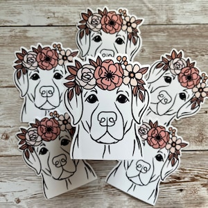 Golden Retriever Flower Crown 3 "x3" Pegatina resistente a la intemperie