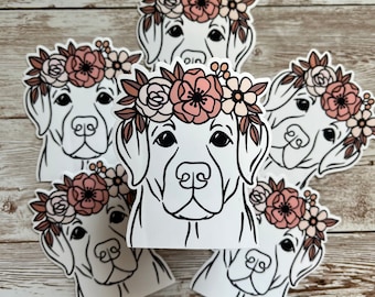 Golden Retriever Flower Crown 3"x3" Weatherproof Sticker