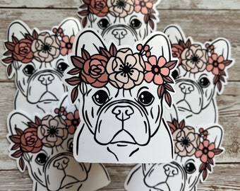 French Bulldog Flower Crown 3"x3" Weatherproof Sticker