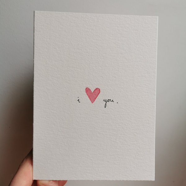 Je t'aime - carte de voeux aquarelle peinte à la main