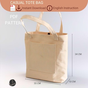 Patrón de bolso de mano informal / Bolso de mano con bolsillos / Patrón de costura fácil en PDF / Apto para principiantes / Idea de regalo / Descarga instantánea / Patrón de bolso de compras