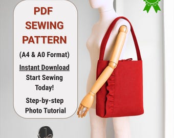 Quilted Bow Tote Bag Sewing Pattern | Ruffle Bag Pattern | PDF Pattern | Shoulder Bag | Instant Download | Gift For Her