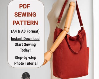 Molde para Bolsa Transversal Grande | Molde em PDF | Bolsa com Bolsos | Download Instantâneo | Sacola de Compras
