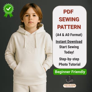 Hoodie Sweatshirt Pattern for Kids / 11 SIZE / Toddlers PDF Pattern / Sweatshirt with Kangaroo Pocket / Beginner Pattern / Instant Download