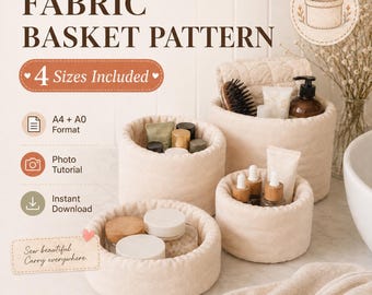 Quilted Vanity Bucket Organizer Sewing Pattern PDF | 4 Sizes | Makeup Storage Basket | Instant Download | Beginner Friendly | Gifts for Mom
