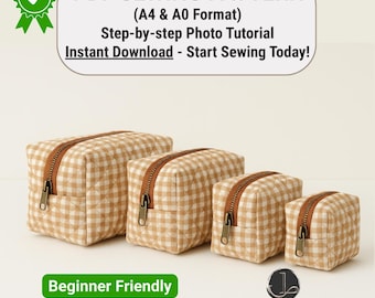 Quilted Boxy Makeup Bag Sewing PDF Pattern | 4 SIZES | Zipper Pouch | Cosmetic Bag | Beginner Friendly | Instant Download | Travel Organizer