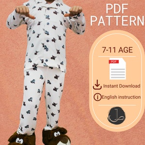 Kids Pajamas Set Pattern/Men&#39;s collar children&#39;s set pajama pattern/Buttoned kids pajama pattern/Sewing Pattern/Children&#39;s pajama pattern
