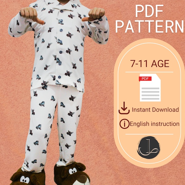 Kids Pajamas Set Pattern/Men's collar children's set pajama pattern/Buttoned kids pajama pattern/Sewing Pattern/Children's pajama pattern