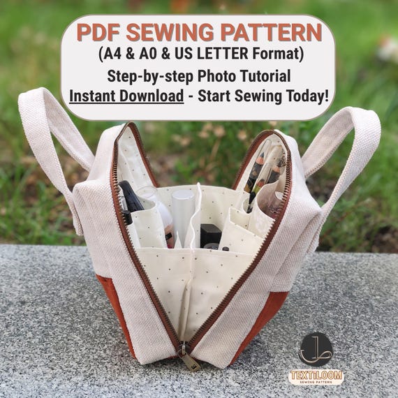 Makeup Organizer Bag with Pockets Sewing Pattern | Cosmetic Bag | PDF Pattern | DIY Zipper Toiletry Bag | Instant Download | Travel Pouch