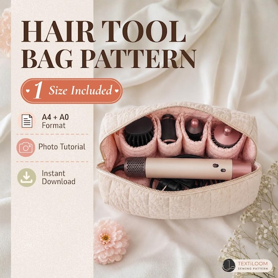 Quilted Hair Tool Bag Sewing Pattern | Travel Bag | PDF Pattern | Organizer Bag | Gifts for Her
