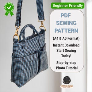 Patrón de costura para mini bolso bandolera / Patrón de bolso tote con bolsillos / Descarga instantánea / Bolso de hombro / Correa ajustable / Apto para principiantes