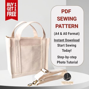 Midi Crossbody Tragetasche | KAUFEN 1 ERHALTEN 1 GRATIS | Einkaufstasche mit Taschen |Schnittmuster als Pdf|Instant Download|Leinwand Tasche Schnittmuster|Schnittmuster für Anfänger