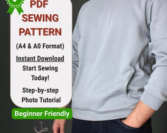 Men's Sweatshirt Sewing Pattern With Hidden Pocket/pdf