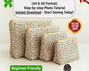 Quilted Toiletry Bag Sewing Pattern 4 SIZES | Zipper Pouch | Cosmetic Bag PDF Pattern | Beginner Friendly |Instant Download|Travel Organizer