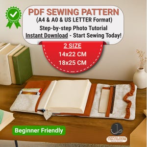 Book Organizer Sewing Pattern | 2 SIZE | Book Sleeve with Zipper & Pockets | Book Cover | Gift for Teacher | Instant Download | PDF Pattern
