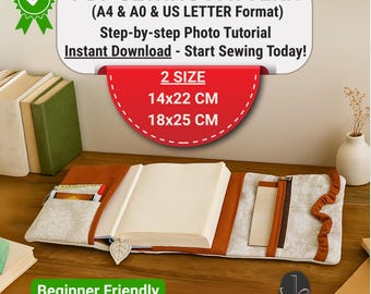 Book Cover Organizer Sewing Pattern | 2 SIZE | Book Sleeve with Zipper & Pockets | Book Lover Gifts | Instant Download | PDF Pattern